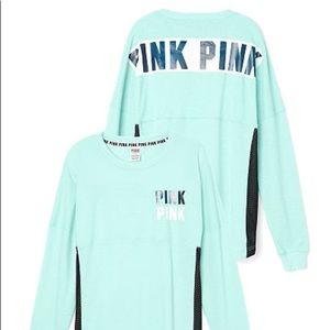 Mint Green PINK Varsity Crew